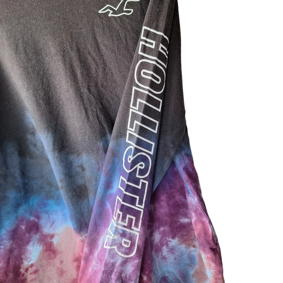 Hollister Men Large‎ Black Tie-Dye Long Sleeve Crew-Neck Graphic Logo Tee Shirt - Picture 4 of 11
